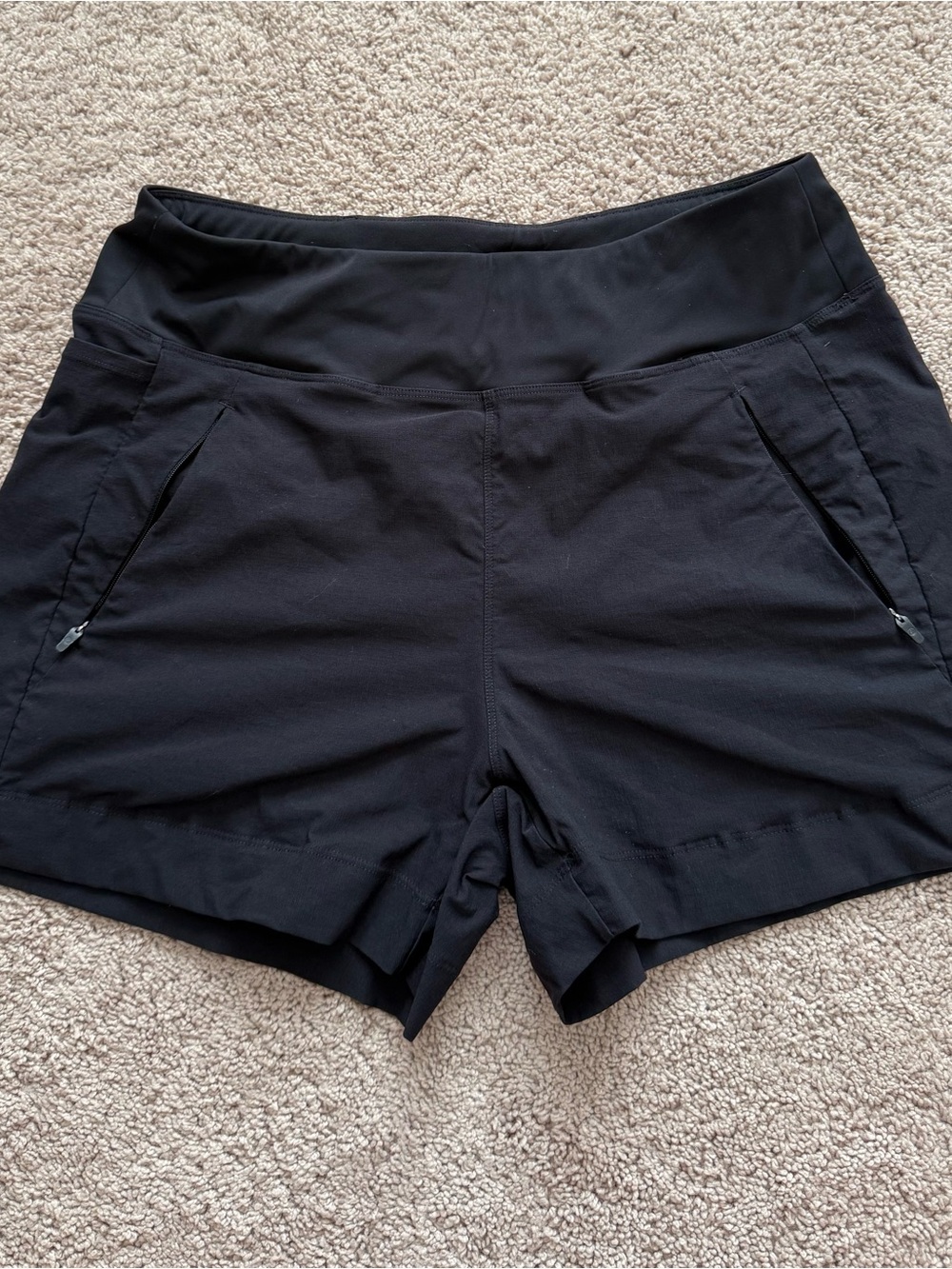 CRZ YOGA Black Performance Zip-Pocket Athletic Shorts
